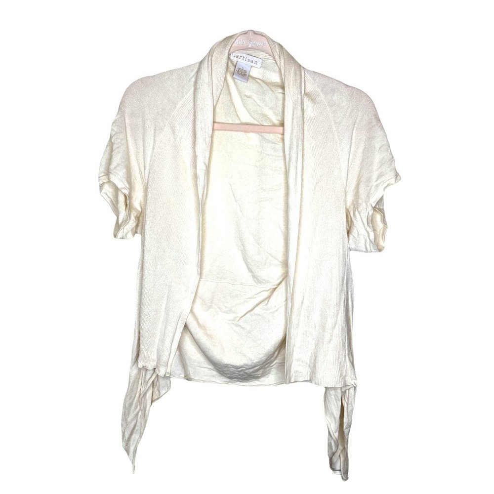 By Artisan Short Sleeve Lightweight Open Front Cardigan Size L Large Cream Asymm - Picture 4 of 7